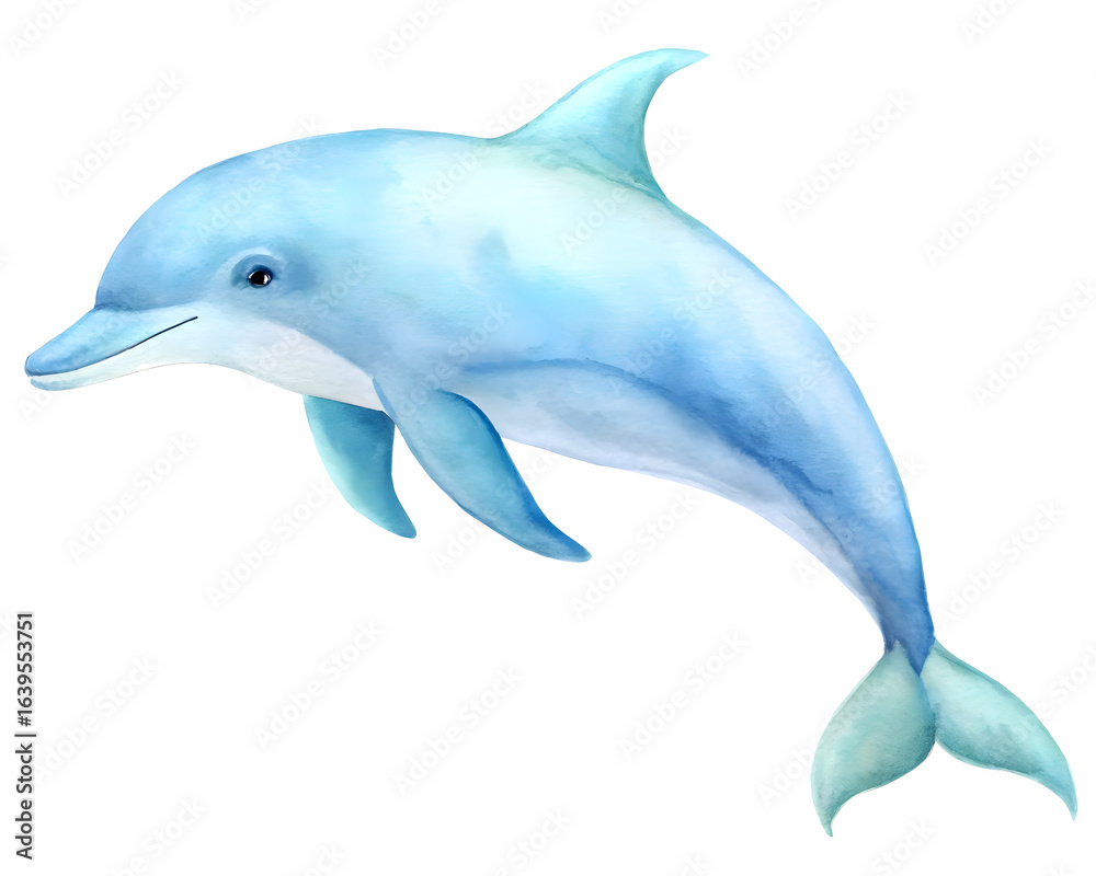 Beautiful Watercolor Dolphin Swimming in the Ocean - Hand-Painted Sea Life Art Beautiful Watercolor Dolphin Swimming in the Ocean - Hand-Painted Sea Life Art