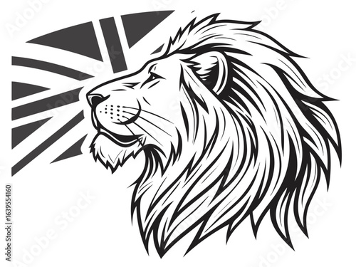 Majestic Lion Head Profile, Vector Graphic Design ,  This striking black and white vector graphic portrays a lion's head in profile view.