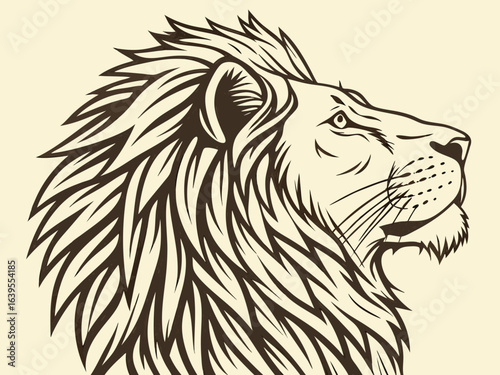 Majestic Lion Head Profile, Vector Graphic Design ,  This striking black and white vector graphic portrays a lion's head in profile view.