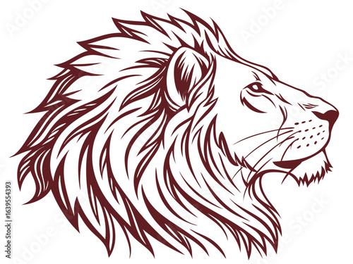 Majestic Lion Head Profile, Vector Graphic Design ,  This striking black and white vector graphic portrays a lion's head in profile view.