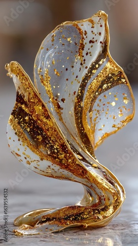 Abstract 3D Gold Form with Liquid Texture and Glitter