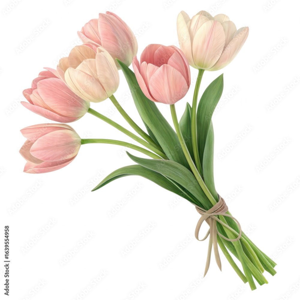 Fototapeta premium Bouquet of soft pink tulips isolated on transparent background