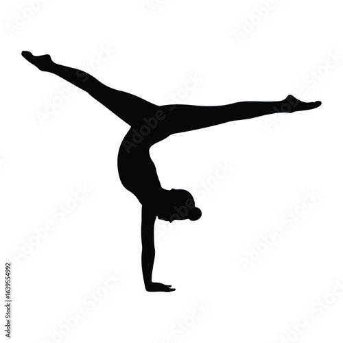Black silhouette of a gymnast performing a handstand