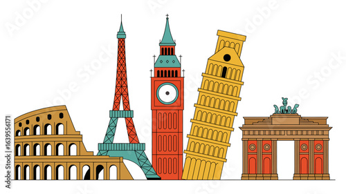 Iconic global landmarks artfully arranged to inspire wanderlust and travel dreams for your next adventure