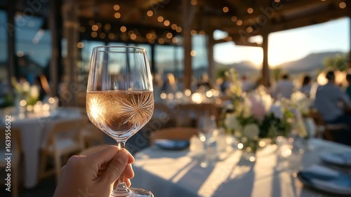 Wallpaper Mural A guest toasting with rosé in a rustic dining hall Torontodigital.ca
