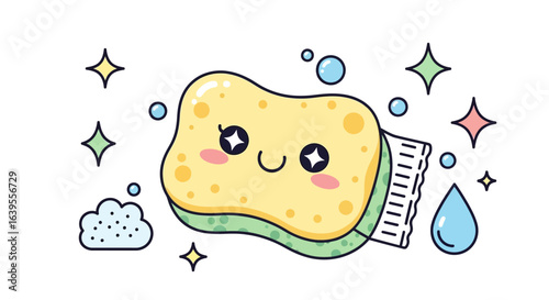 Kawaii Cute Cleaning Sponge Character Sparkle Design