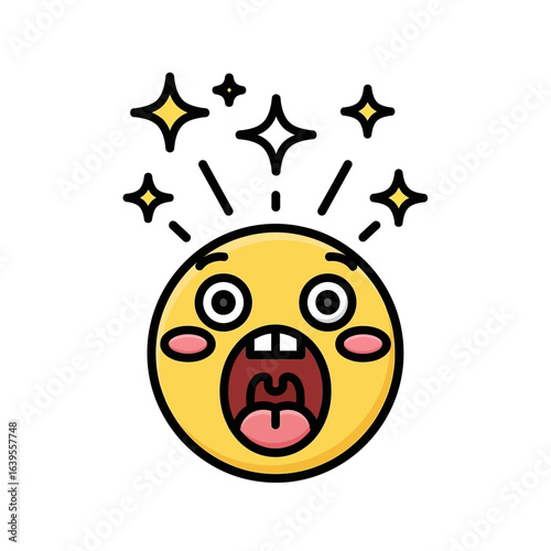 Shocked Surprised Yellow Emoji Face with Sparkle Effects