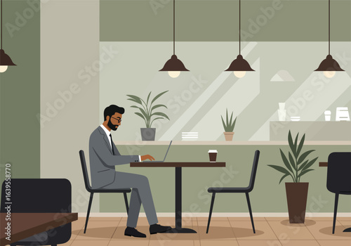 Focused female entrepreneur and career builder concentrating on her laptop in a cozy coffee shop, building her digital business online