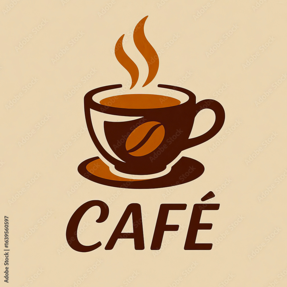 Obraz premium Steaming Coffee Cup & Bean Logo - Cafe & Coffee Shop Brand Icon 