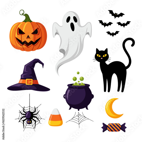 set of scary items for celebrating Halloween. Vector graphics