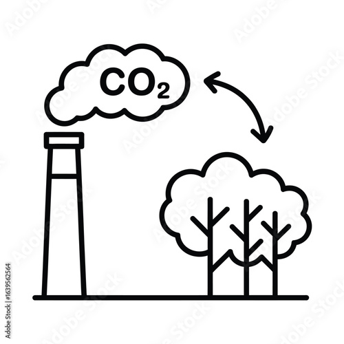 Industrial co2 emissions and tree absorption icon