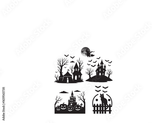 Halloween Element Silhouette Vector with white bacground