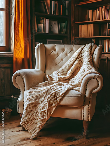 Warm and inviting reading nook with blanket and books