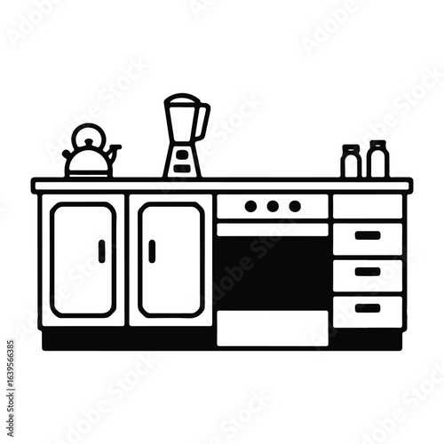 Kitchen counter with appliances and storage cabinets