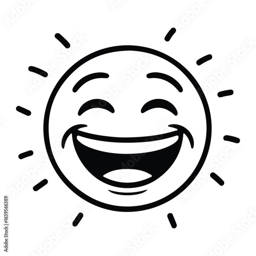 Joyful sun face with radiating lines smile happy