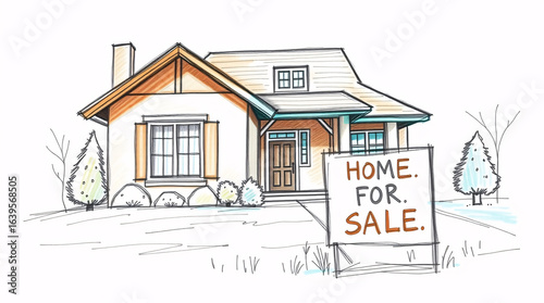 Real estate, home sale, foreclosure, house, suburban, autumn, fall, property, for sale, residential, family home, lawn, yard, trees, orange leaves, pumpkins, signage, real estate signs, garage, drivew
