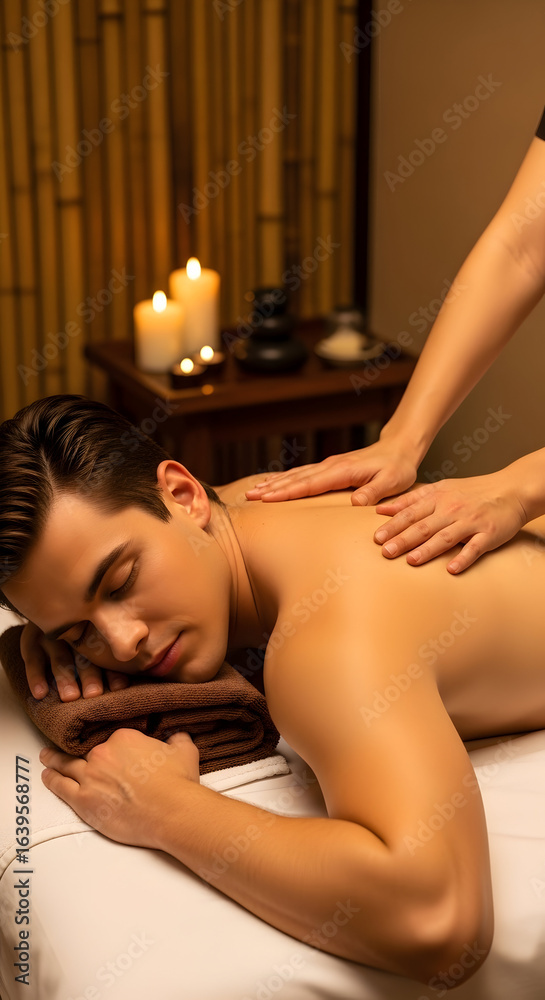 Obraz premium Relaxing Spa Massage Therapy Treatment for Men Wellness Body Care Back Rub