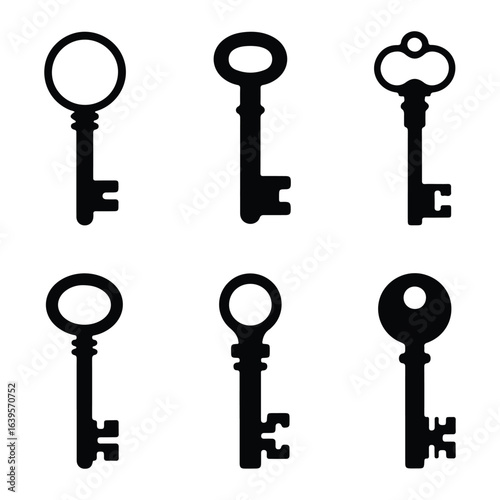 Antique keys collection black silhouettes vintage keys