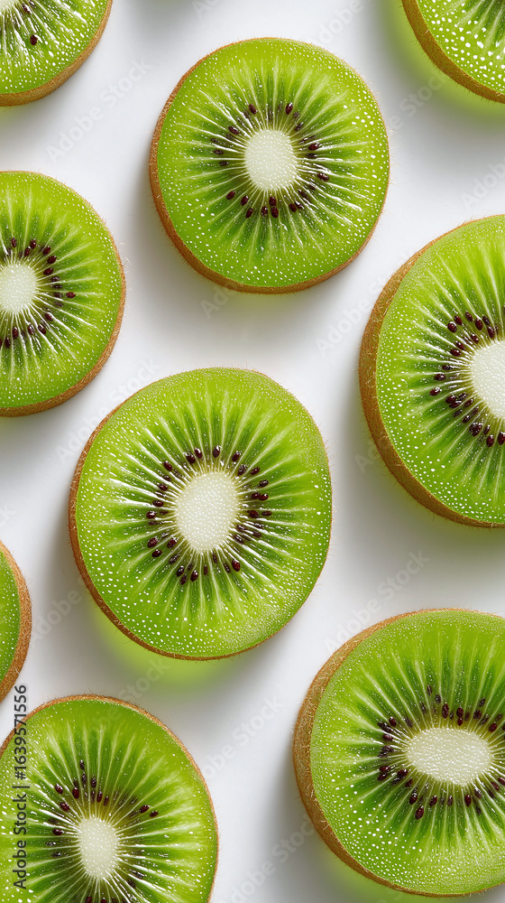 Fototapeta premium Kiwi slice green fruit fresh kiwi tropical fruit healthy food juicy kiwi fruit slice close up natural texture vitamin rich