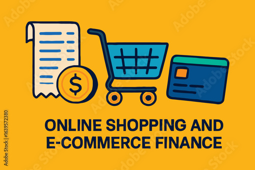 Illustration of online shopping e commerce finance and payment with shopping cart receipt and credit card