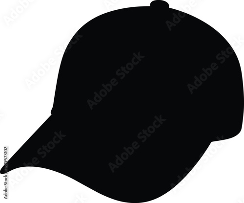 Black baseball cap silhouette, vector sports hat illustration, casual fashion accessory icon,