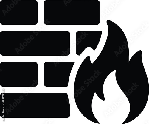 Silhouette brick wall with fire flame icon vector illustrator