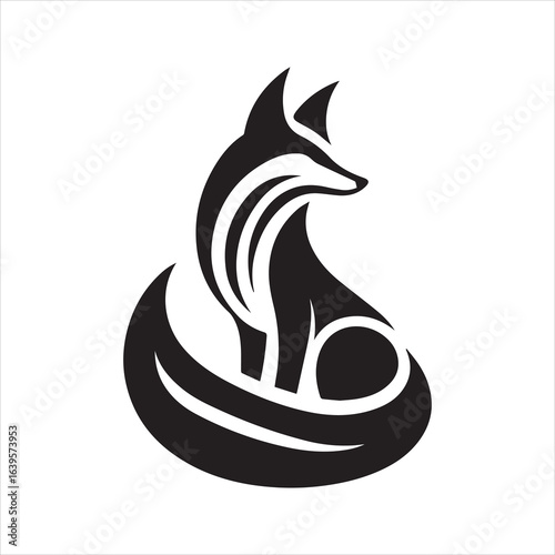 Wallpaper Mural Stylized Fox Silhouette Sitting Curled Tail Design Minimalist Black and White Graphic. Torontodigital.ca