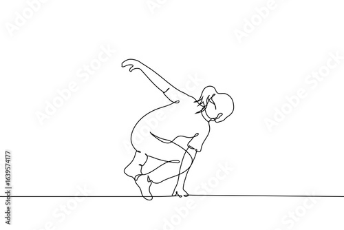 woman jumping over obstacle with one palm - one line art vector. concept parkour, running away