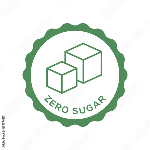 Zero Sugar Product Label in Minimal Green Seal with Cube Icon Outline
