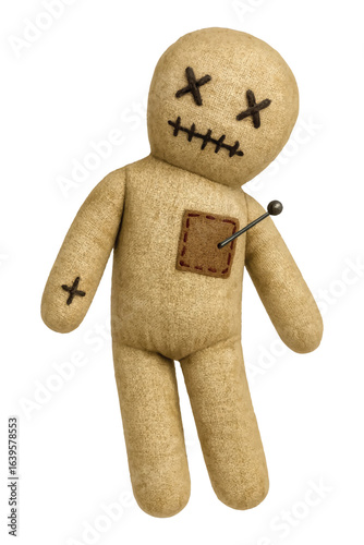 Vintage voodoo doll. Vector isolated on white background.