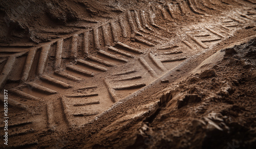 ultra-realistic top-down photograph of muddy terrain with deeply imprinted