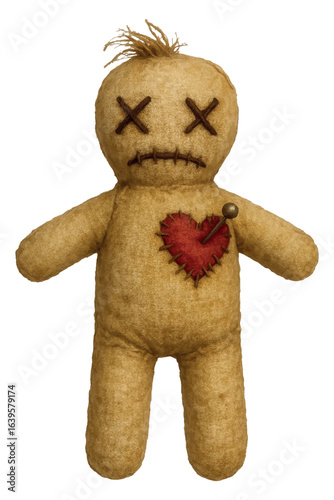 Vintage voodoo doll. Vector isolated on white background.