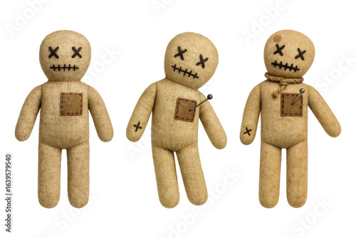 Vintage voodoo doll SET. Vectors isolated on white background.