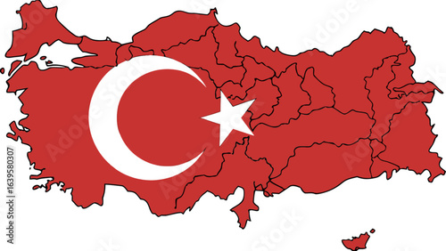 Turkey map with flag crescent and star vector illustration for travel and geography resources design needs