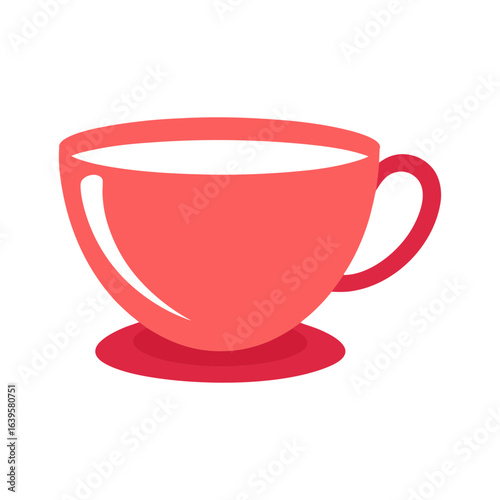 Red cup of coffee and tea with saucer on white background
