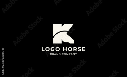 Logo horse with letter K in minimalist concept. Simplicity and modern logo template vector head horse ,bold and strong company brand.