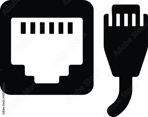 Silhouette ethernet connector icon symbol networking technology vector illustrator