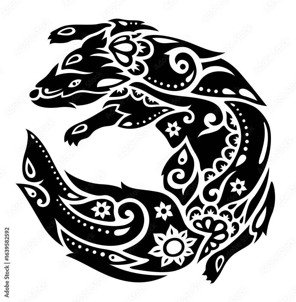 Fototapeta premium Vector tribal tattoo art with hand drawn fox