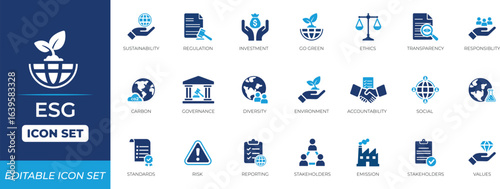  ESG icon set. Solid icons collection design.