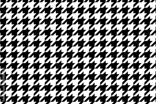 Black and white flat houndstooth pattern vector background. Hounds tooth plaid texture for fabric or textile print.