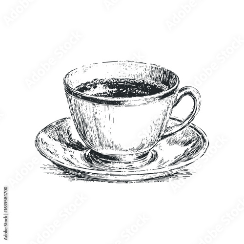 Hand drawn sketch of a coffee cup and saucer
