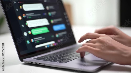 Typing on Laptop, Messaging App Close Up, Communication Technology