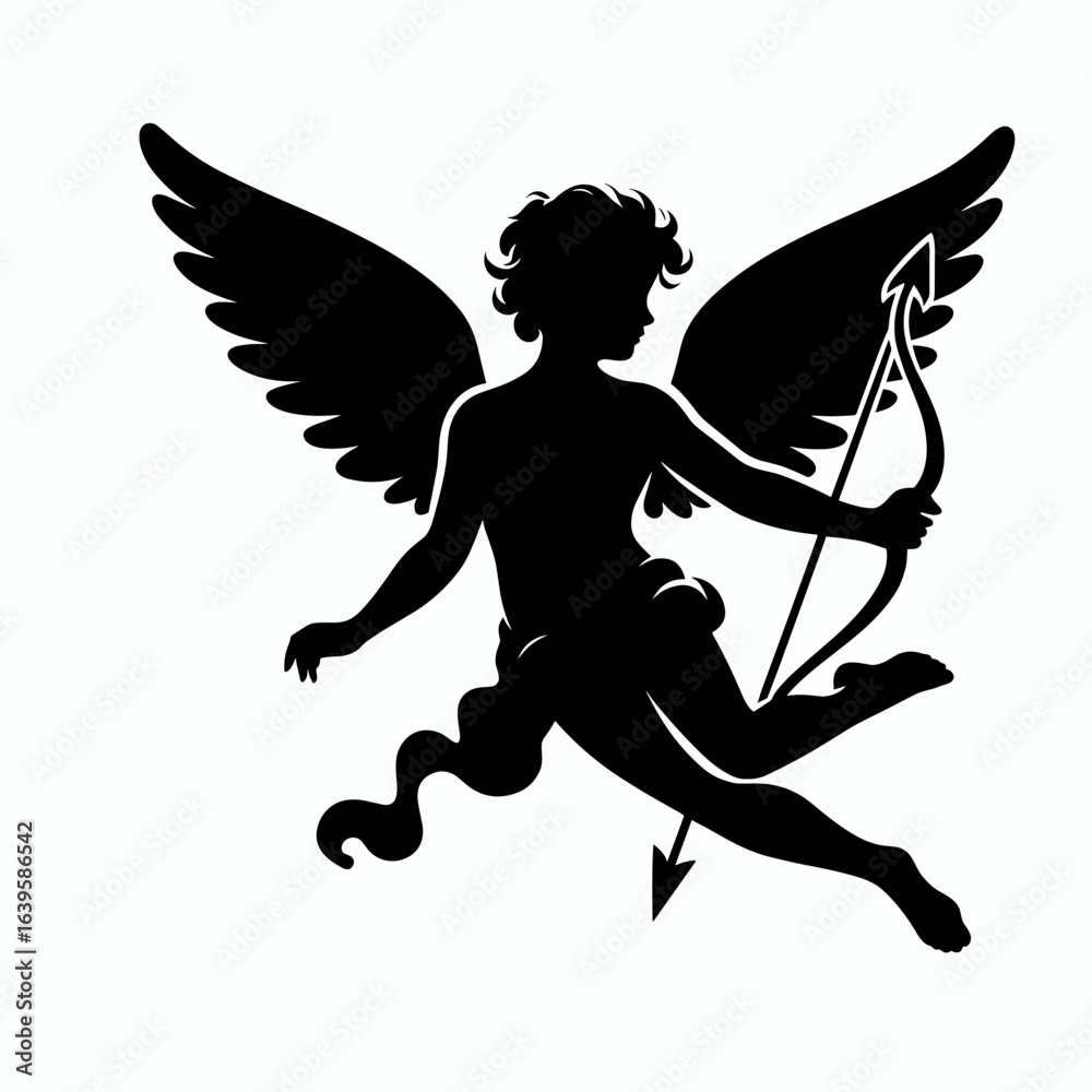 Fototapeta premium Flying Angelic cupid with bow and arrow