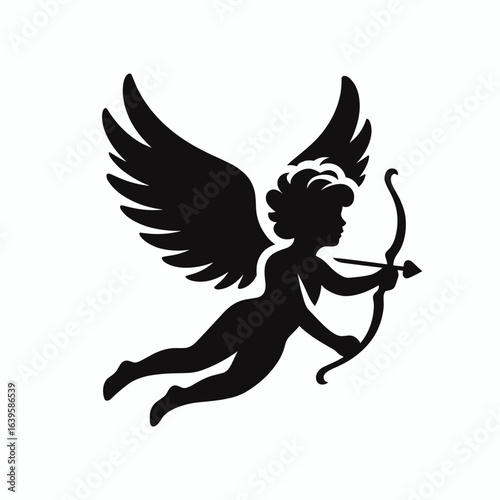 Black Silhouette of Cupid with Wings