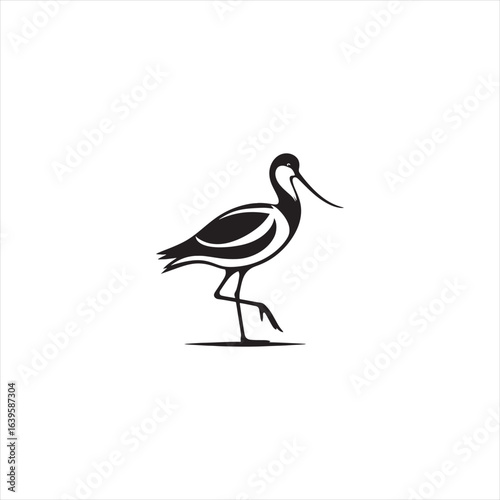 Graceful Avocet Silhouette Vector Art – Elegant Wading Bird with Upturned Beak and Long Legs, Minimal Black Outline Perfect for Wetland Wildlife Themes, Nature Logos, and Decorative Prints
