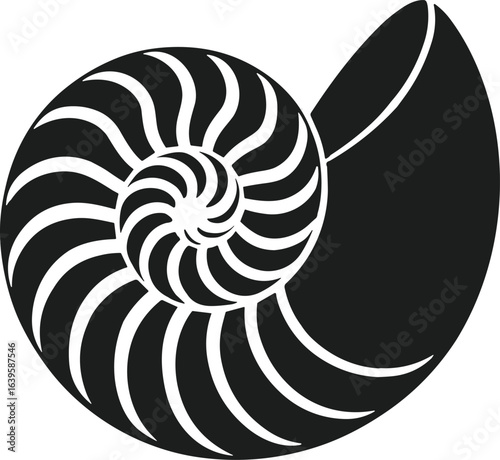 Nautilus Shell Silhouette – Elegant Spiral Black Vector Illustration