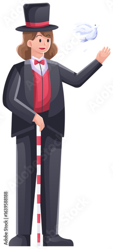 circus magician with hat and wand illustration
