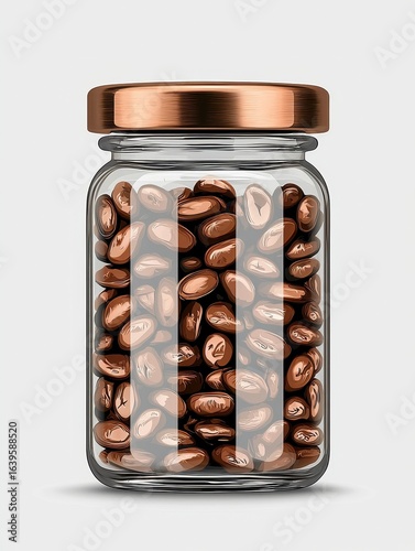Clear Glass Jar of Coffee Beans with Copper Lid, Generative AI