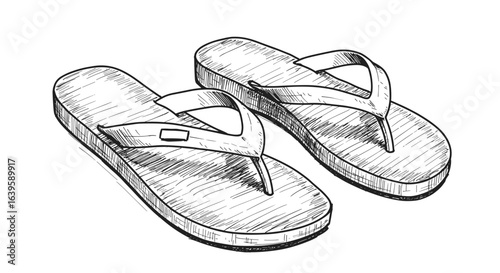 Hand-drawn sketch vector illustration of flip-flop sandals on transparent background  