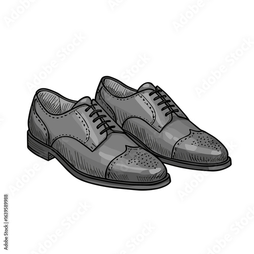 Classic hand-drawn sketch vector illustration of formal lace-up dress shoes design on transparent background   
